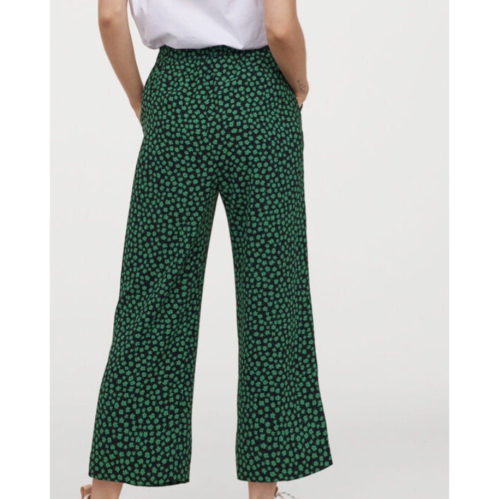 H&M Women Pants Casual leg cropped Green & Black Flo cord trousers - Picture 2 of 12
